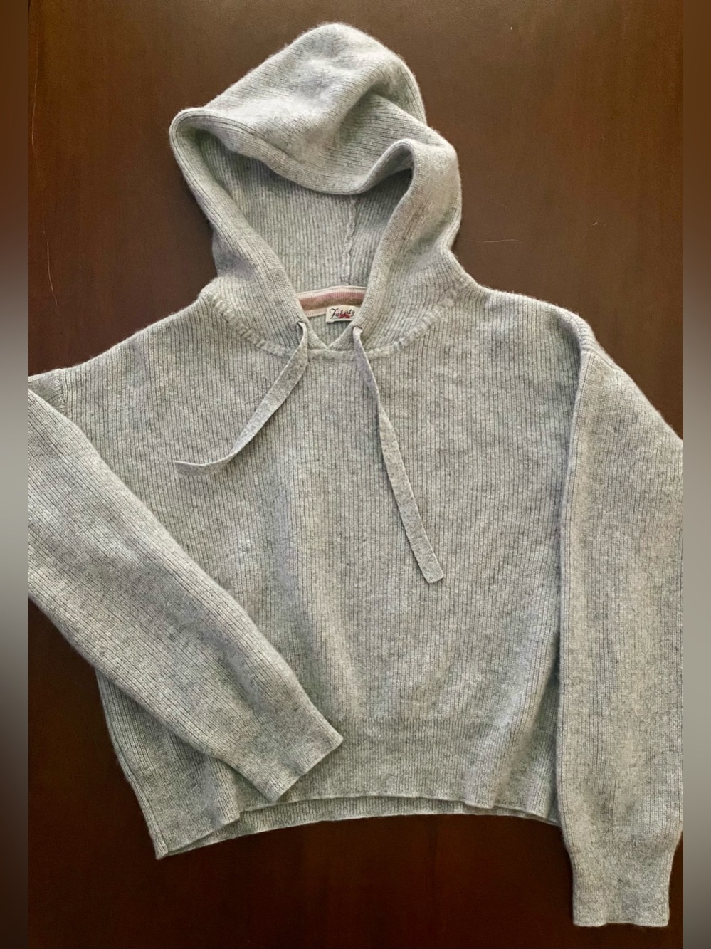 Faherty Womens XL Crop Hoodie Sweater Cloud Cashmere Foggy Gray